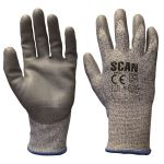 SCAN Grey PU Coated Gloves Cut resistant