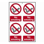 No smoking - 4 Small  PVC Signs - 200 x 300mm