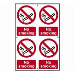 No smoking 4 Small PVC Signs 200x300mm