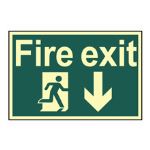 Fire exit - running man  arrow down - 300 x 200mm Photoluminescent