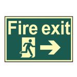Fire exit - running man  arrow right - 300 x 200mm Photoluminescent