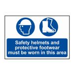 Safety helmets and protective footwear must  be worn in this area 600x400mm