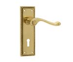 Georgian Suite Door Handle Lever Key Backplate | 150MM x 48MM | Polished Brass