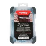Timco Mixed Tray Screws Plug & Drill Bit ZINC 91 Pieces