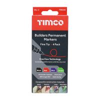 Timco Builders Permanent Markers Fine Tip Mixed Colours 4 Pack