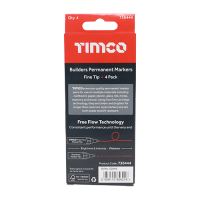 Timco Builders Permanent Markers Fine Tip Mixed Colours 4 Pack