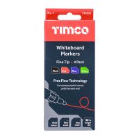 Timco | Whiteboard Markers - Fine Tip - Mixed Colours | 4 Pack