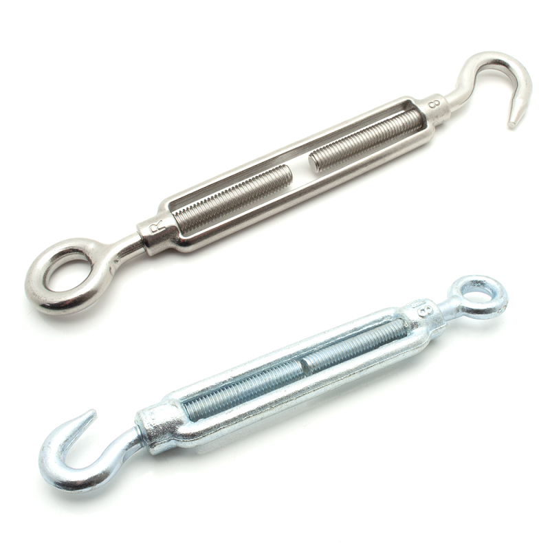 2 x Turnbuckle Galvanised Steel M8 Hook  and Eye Rope Wire Cable Tensioner St... 